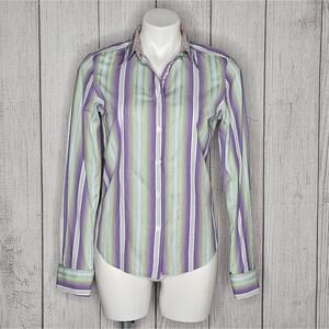 Robert Graham Purple & Green Button Down Shirt with Paisley Flip Cuffs, size 4